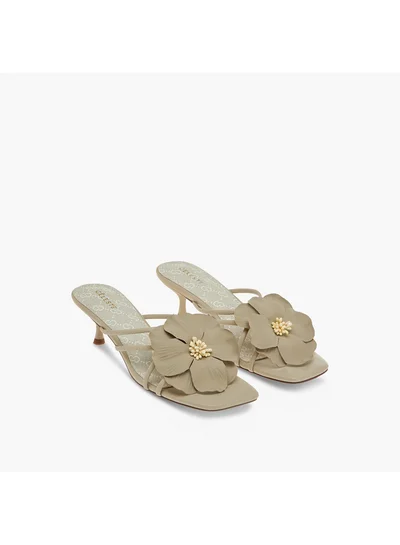 Celeste Women's Flower Applique Slip-On Sandals with Kitten Heels