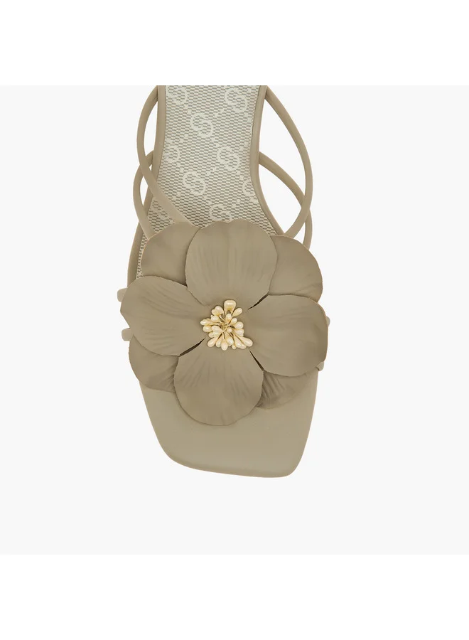 Celeste Women's Flower Applique Slip-On Sandals with Kitten Heels