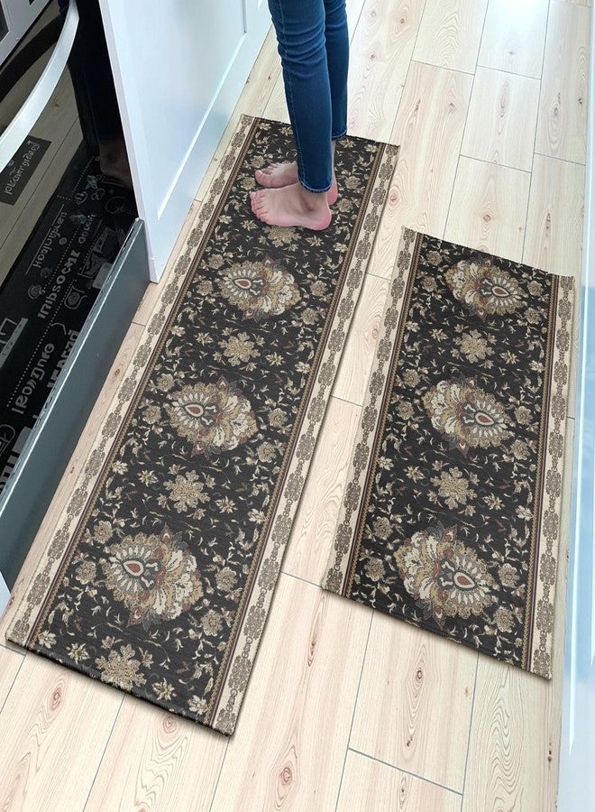 Aytipun Black Boho Kitchen Mats for Floor Set of 2 Bohemian Style Carpet Pattern Vintage Floral Kitchen Rugs Rustic Decorative Non Slip Washable Absorbent Kitchen Runner Rugs Decor,17x30 and 17x47 Inch - Image 2