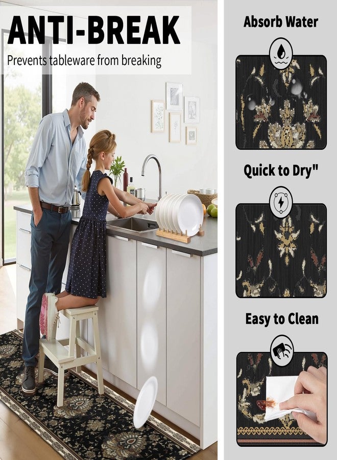 Aytipun Black Boho Kitchen Mats for Floor Set of 2 Bohemian Style Carpet Pattern Vintage Floral Kitchen Rugs Rustic Decorative Non Slip Washable Absorbent Kitchen Runner Rugs Decor,17x30 and 17x47 Inch - Image 5