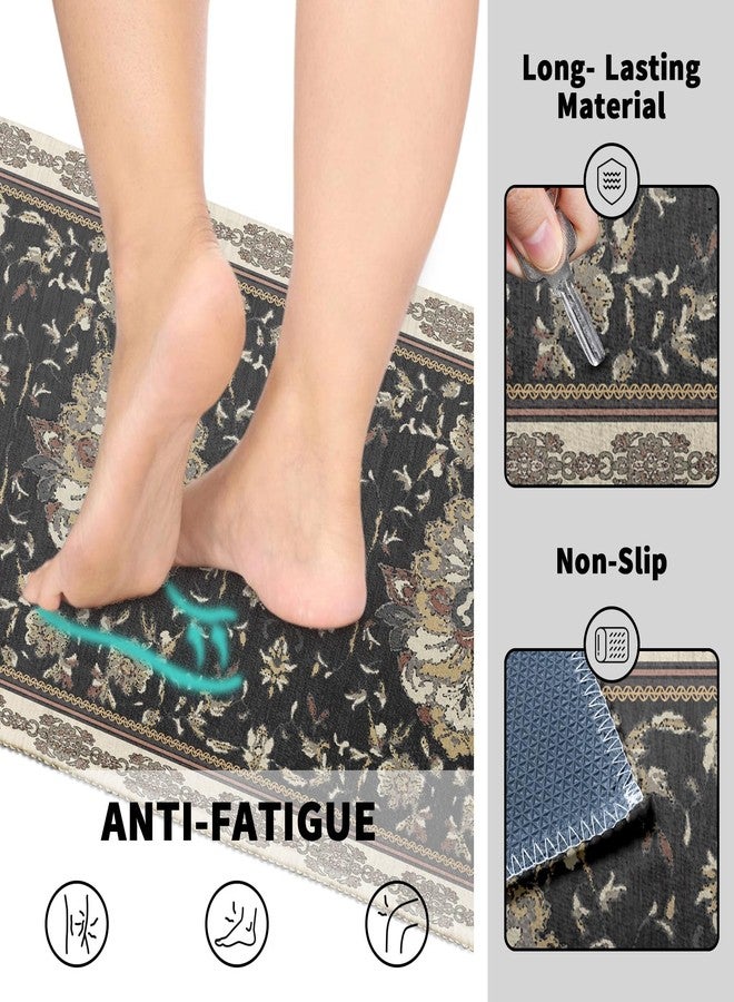 Aytipun Black Boho Kitchen Mats for Floor Set of 2 Bohemian Style Carpet Pattern Vintage Floral Kitchen Rugs Rustic Decorative Non Slip Washable Absorbent Kitchen Runner Rugs Decor,17x30 and 17x47 Inch - Image 4