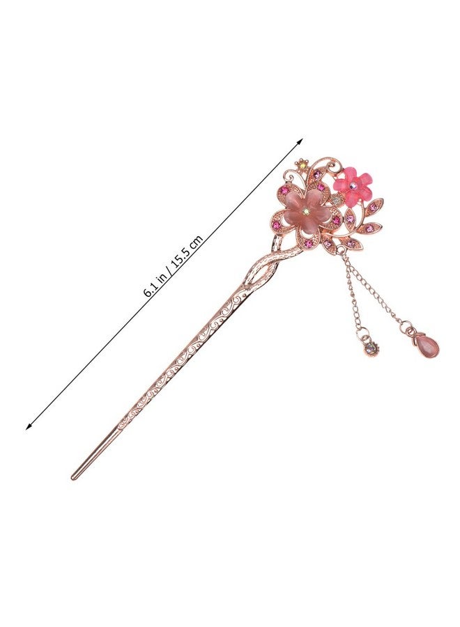 Lurrose Lurrose Rhinestone Pearl Flower Hair Stick Chinese Hair Chopsticks Vintage Retro Tassel Hair Pin Hair Styling Hair Making Accessories for Long Hair for Women Girls - Image 2