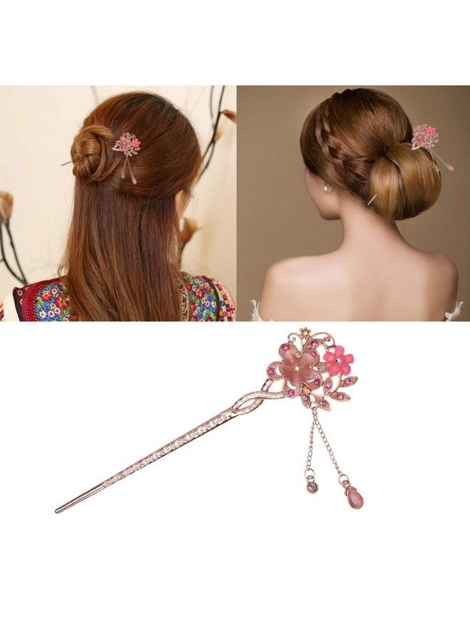 Lurrose Lurrose Rhinestone Pearl Flower Hair Stick Chinese Hair Chopsticks Vintage Retro Tassel Hair Pin Hair Styling Hair Making Accessories for Long Hair for Women Girls - Image 3