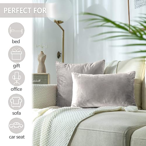 AEROHAVEN™ Premium Velvet Reversible Decorative Throw Pillow/Cushion Covers with Invisible Zipper - (12 x 12 Inch, Silver) - Image 4