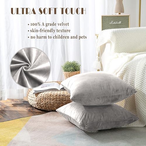AEROHAVEN™ Premium Velvet Reversible Decorative Throw Pillow/Cushion Covers with Invisible Zipper - (12 x 12 Inch, Silver) - Image 2