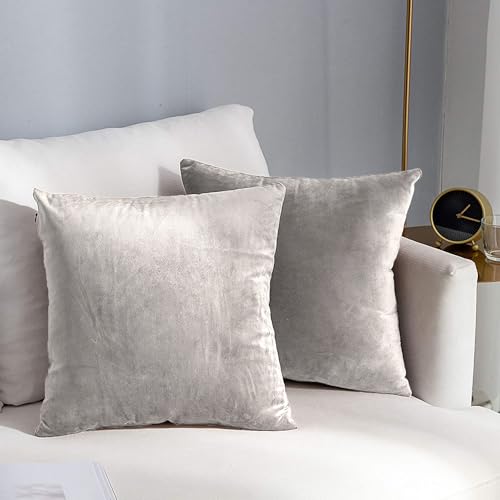AEROHAVEN™ Premium Velvet Reversible Decorative Throw Pillow/Cushion Covers with Invisible Zipper - (12 x 12 Inch, Silver) - Image 1