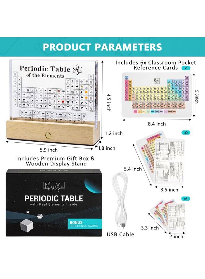 Megabox Periodic Table Of Elements with 83 Real Elements, Acrylic Periodic Table Display With Wooden Stand, 6x Chemistry Formula Reference Cards, Science Teacher Gift Classroom Decoration - Image 2