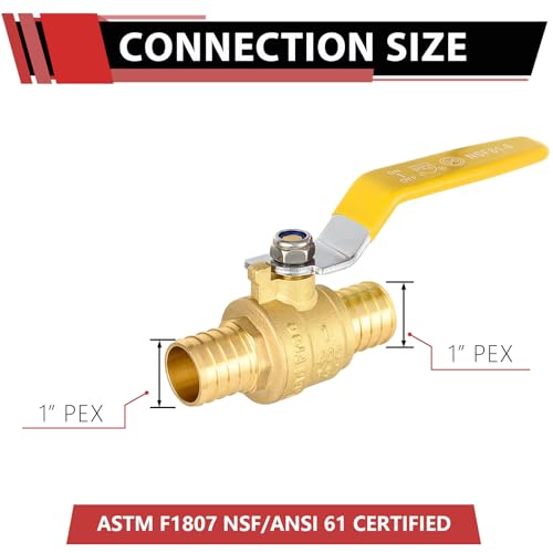 EFIELD 5-Pack EFIELD 1-Inch Pex Crimp Brass Full Port Shut-off Ball Valve, Yellow Level,(VALVE020-5PCS) - Image 2