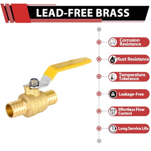 EFIELD 5-Pack EFIELD 1-Inch Pex Crimp Brass Full Port Shut-off Ball Valve, Yellow Level,(VALVE020-5PCS) - Image 3