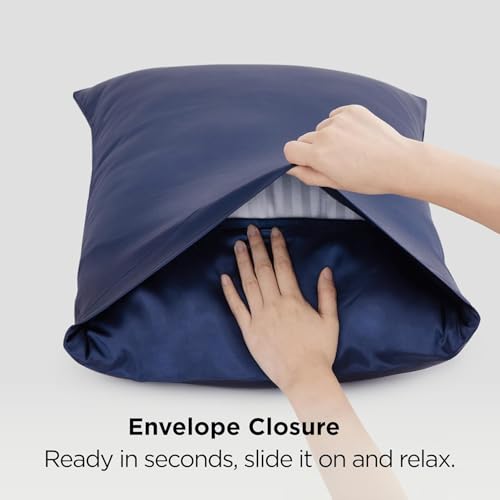 GO WELL solid Satin Silk Pillow Covers Pack of 2 for Hair and Skin-with Satin Scrunchies for Women|Satin Pillow Cover for Hair and Skin|scrunchies for Women 3-Piece|Silk Pillow case(Nevyblue) 600TC - Image 5
