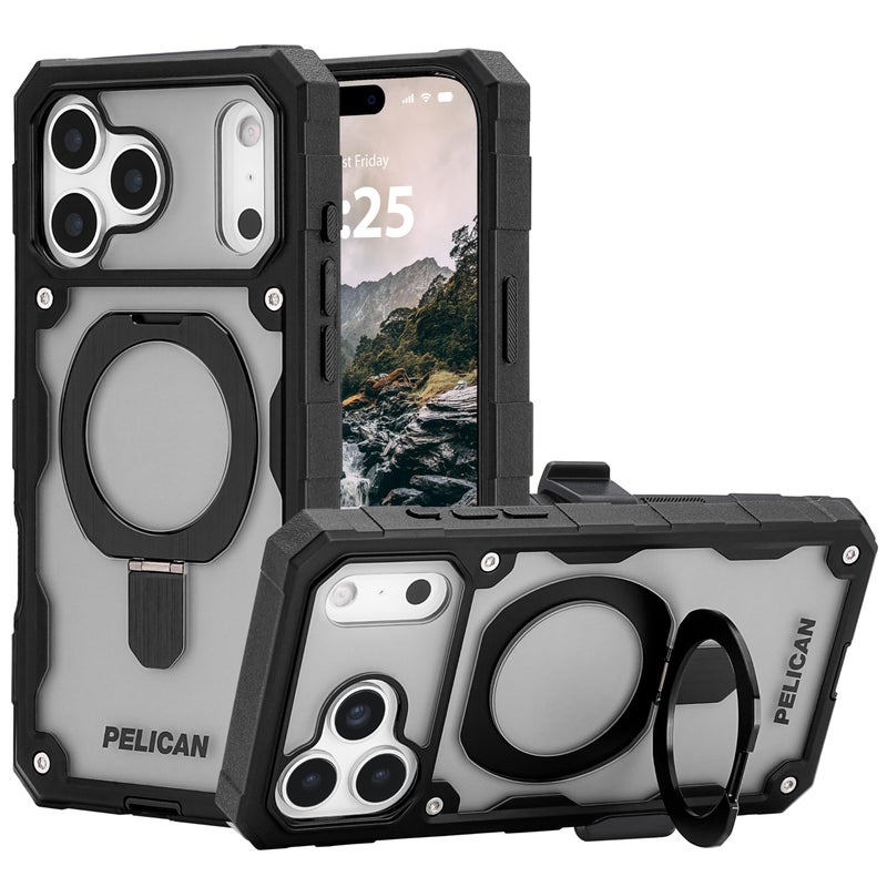Pelican Shield iPhone 17 Pro Max Case [Compatible with MagSafe] Rugged Phone Case w/ 21ft Military-Grade Drop Protection - Heavy Duty Phone Cover with Built-in Stand for iPhone 17 Pro Max - Smoke - Image 1