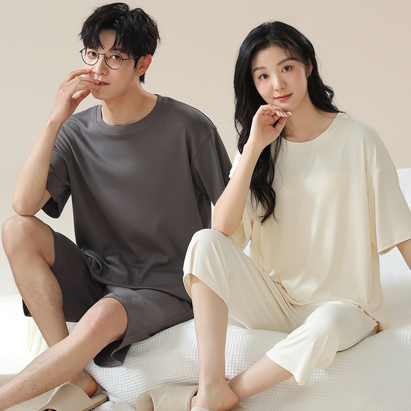 Couple Pajamas Summer Ice Silk Short-Sleeved Women'S High-End Men'S Thin Summer Home Wear Set - Image 4