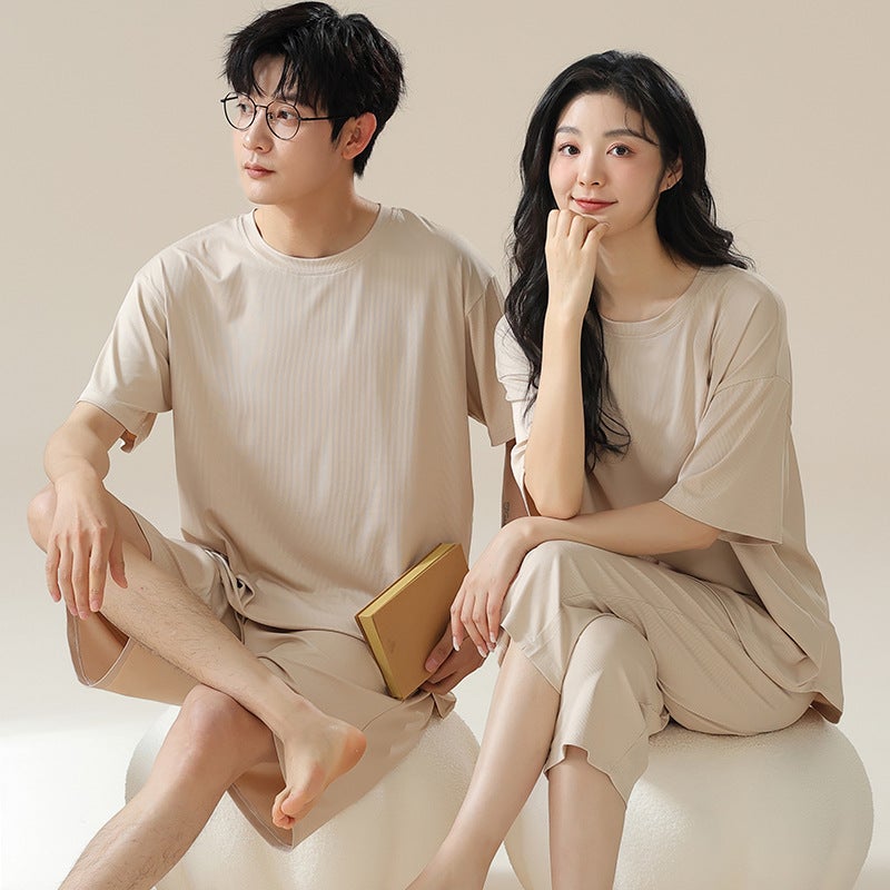 Couple Pajamas Summer Ice Silk Short-Sleeved Women'S High-End Men'S Thin Summer Home Wear Set - Image 1
