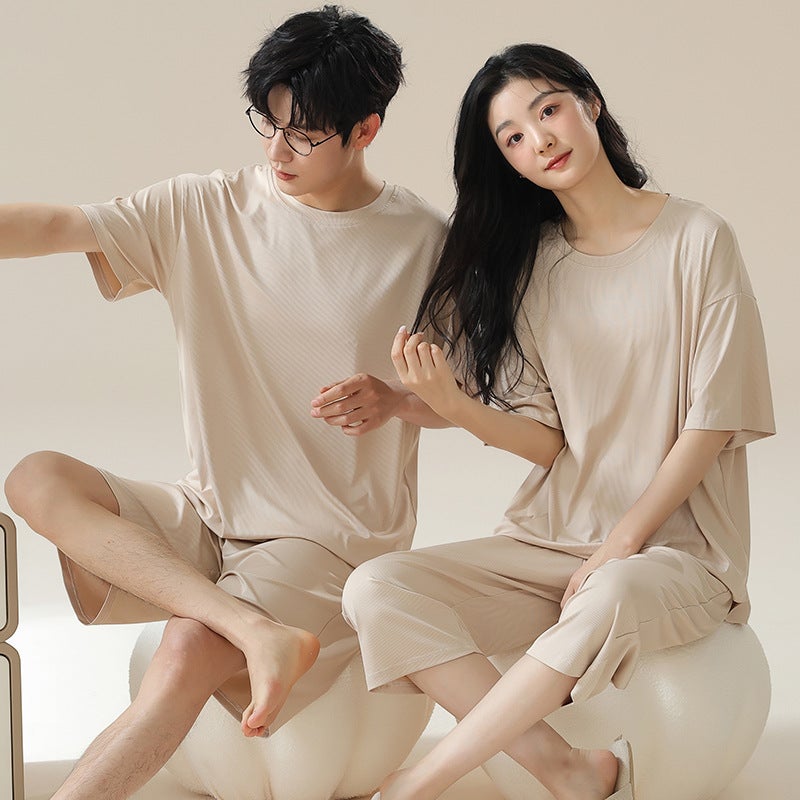 Couple Pajamas Summer Ice Silk Short-Sleeved Women'S High-End Men'S Thin Summer Home Wear Set - Image 2