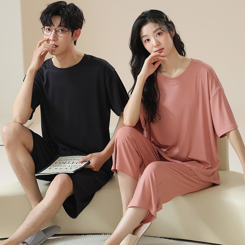 Couple Pajamas Summer Ice Silk Short-Sleeved Women'S High-End Men'S Thin Summer Home Wear Set - Image 3