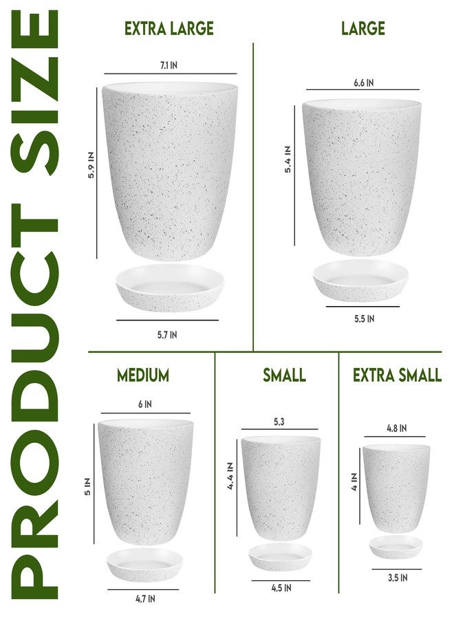 Utopia Home Plant Pots Indoor with Drainage - 7/6.6/6/5.3/4.8 Inches Decorative Flower Pots for Indoor Plants - Pack of 5 Spotty Grey Plastic Planters for Indoor Plants, Flowers Pot - Image 2