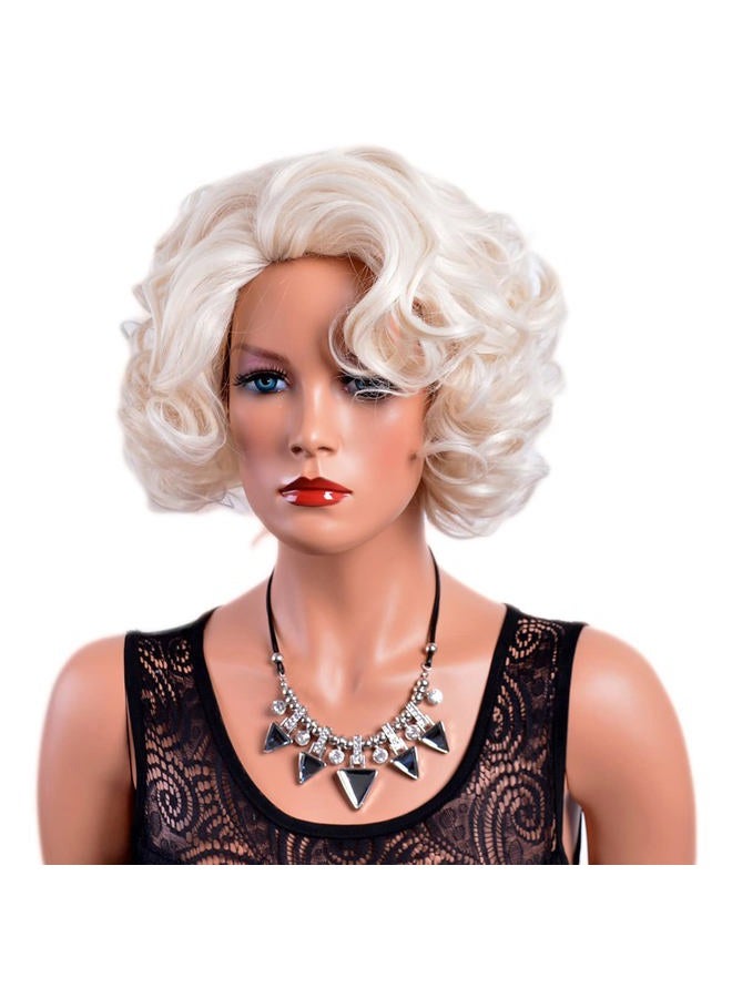 GNIMEGIL Short Big Curly Wavy Layered Wigs for Women Cosplay Wig Coser Party Costume Synthetic Hair Platinum Blonde Halloween Wigs (Platinum Blond+Stud Earrings+White Gloves) - Image 4