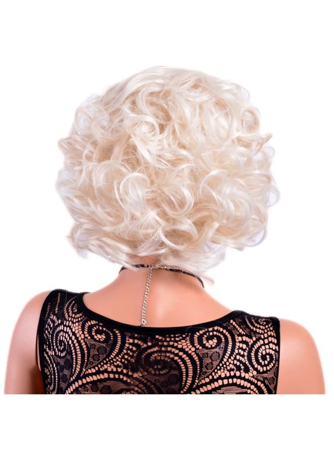 GNIMEGIL Short Big Curly Wavy Layered Wigs for Women Cosplay Wig Coser Party Costume Synthetic Hair Platinum Blonde Halloween Wigs (Platinum Blond+Stud Earrings+White Gloves) - Image 3