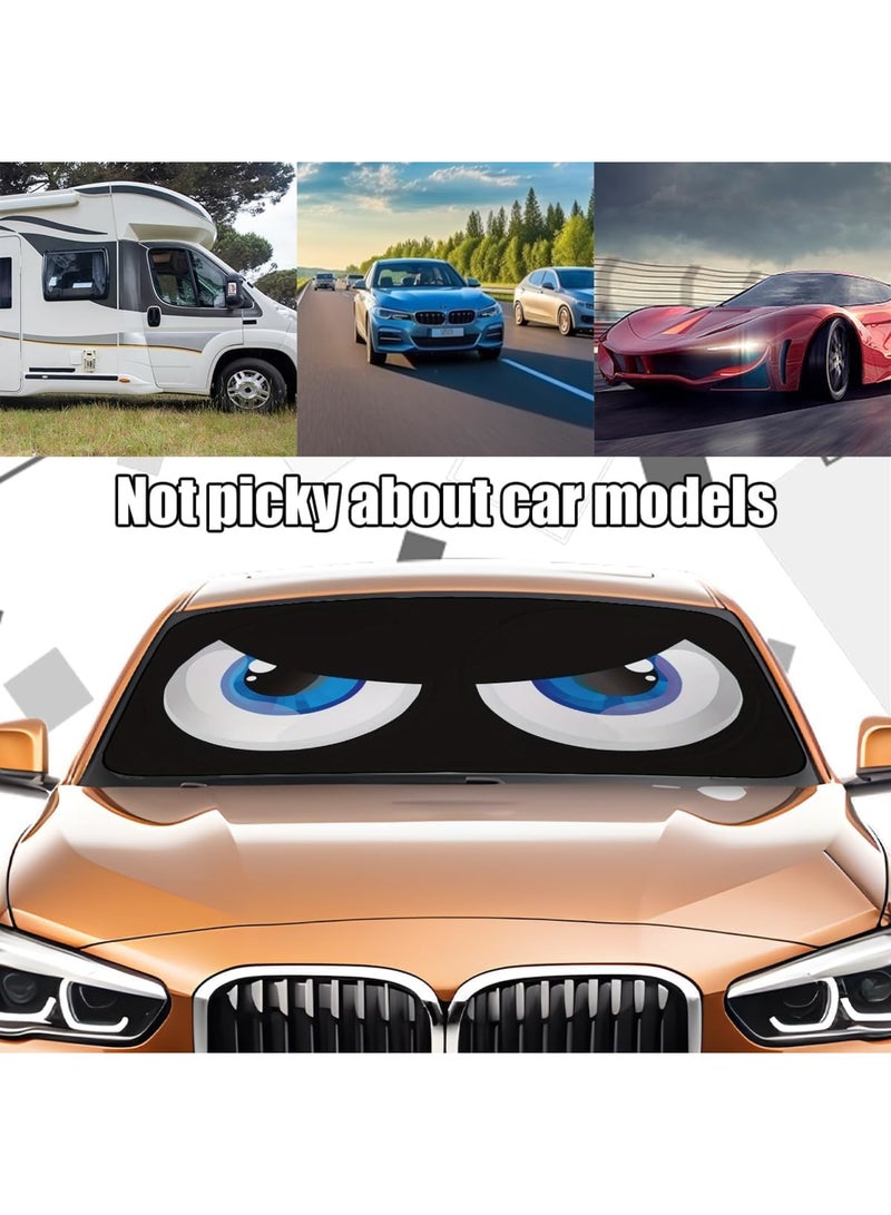 SYOSI Car Windshield Sun Shade, Foldable Funny Vehicle Front Windshield Sun Shade Block Cover for UV Rays, Automotive Interior Protector for SUV Sedan Truck (Black/Blue Eye) - Image 3