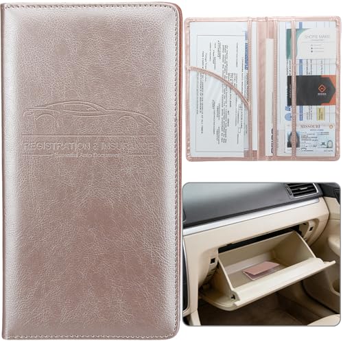 Miunice Car Registration and Insurance Holder Premium Pu Leather Vehicle Glove Box Organizer for Driver License Cards Essential Documents LRose Gold - Image 1
