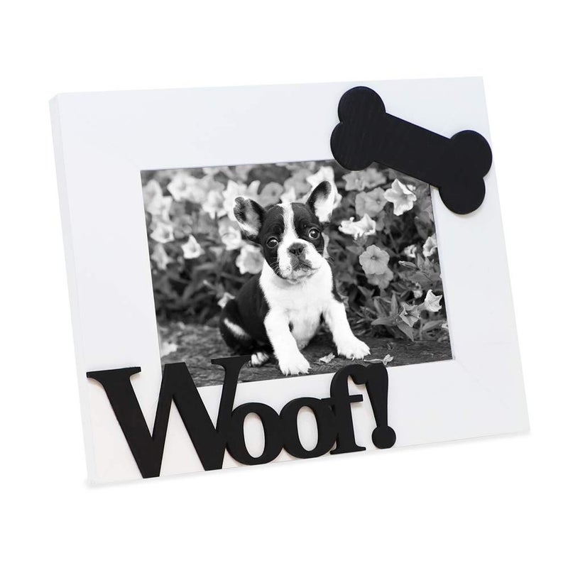Isaac Jacobs White Wood Sentiments Dog Woof Picture Frame 4x6 inch Photo Gift for Pet Dog Puppy Display on Tabletop Desk White 4x6