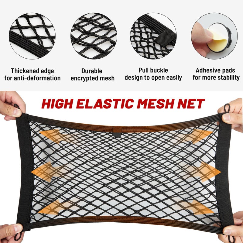 RED WOLF 2 Pcs Small Cargo Net Pocket Elastic Mesh Netting Car Mesh Pouch for Trunk RV Boats Home Cargo Storage with Screws and Hooks (17.7'' x 9.8'') - Image 3