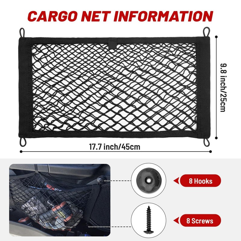 RED WOLF 2 Pcs Small Cargo Net Pocket Elastic Mesh Netting Car Mesh Pouch for Trunk RV Boats Home Cargo Storage with Screws and Hooks (17.7'' x 9.8'') - Image 2