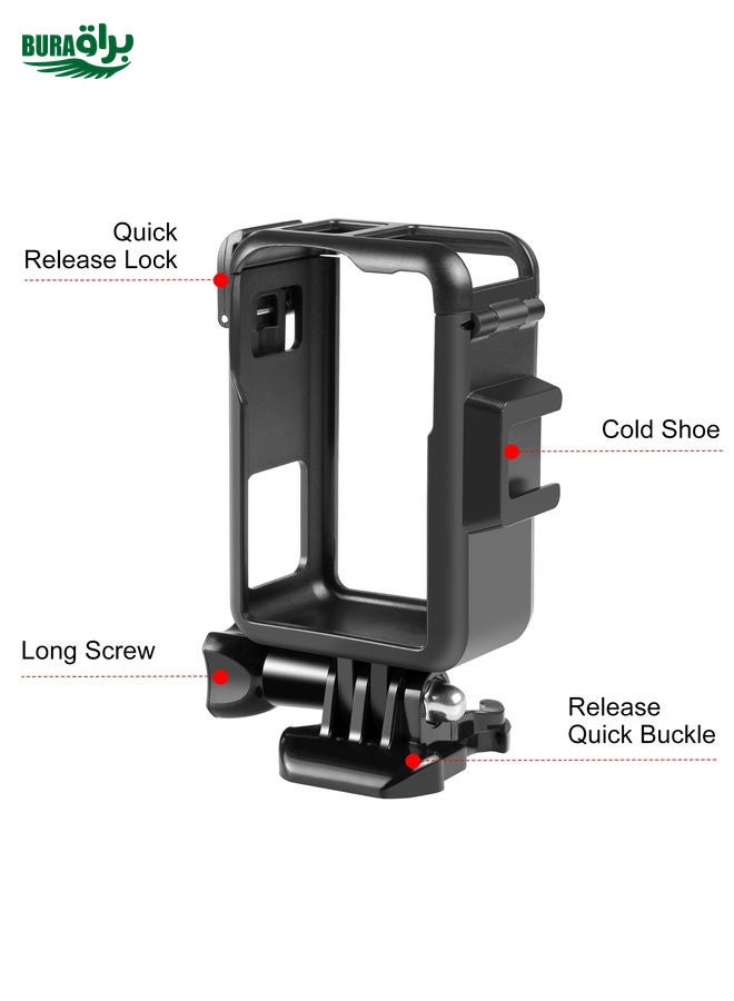 BURAQ For DJI Osmo Action Pro 5 / 4 / 3 PULUZ Vertical Plastic Protective Frame Cage with Cold Shoes (Black) - Image 3
