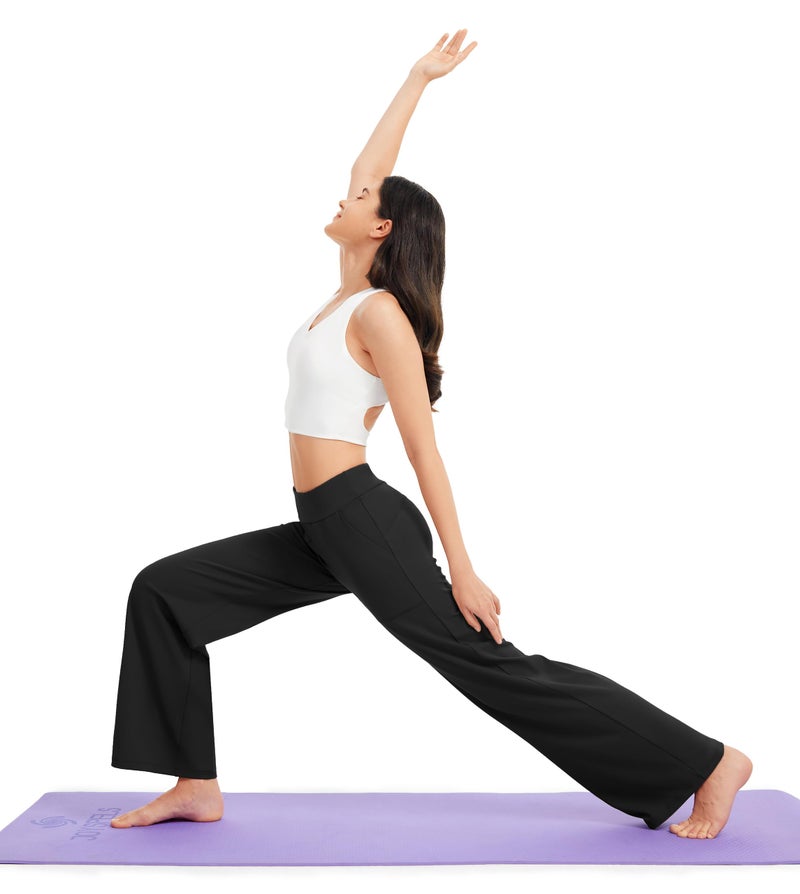 AFITNE Wide Leg Pants for Women Yoga Dress Pants with Pockets, High Waist Stretch Loose Casual Lounge Work Sweatpants Black L 32" - Image 5