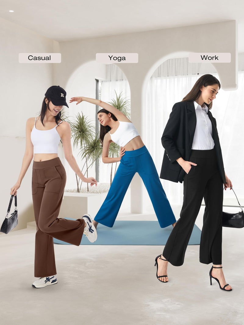 AFITNE Wide Leg Pants for Women Yoga Dress Pants with Pockets, High Waist Stretch Loose Casual Lounge Work Sweatpants Black L 32" - Image 3