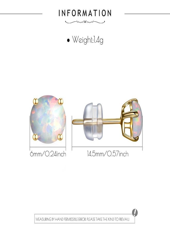 GW Stud Earrings for Women Gold Opal Earrings with 6 MM Round Opal and Ear Stud Earing Jewelry for Lady Daily Wear Party Wedding, White Opal 14K - Image 5