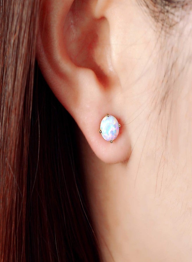 GW Stud Earrings for Women Gold Opal Earrings with 6 MM Round Opal and Ear Stud Earing Jewelry for Lady Daily Wear Party Wedding, White Opal 14K - Image 2