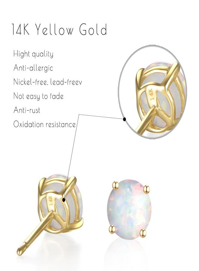 GW Stud Earrings for Women Gold Opal Earrings with 6 MM Round Opal and Ear Stud Earing Jewelry for Lady Daily Wear Party Wedding, White Opal 14K - Image 4