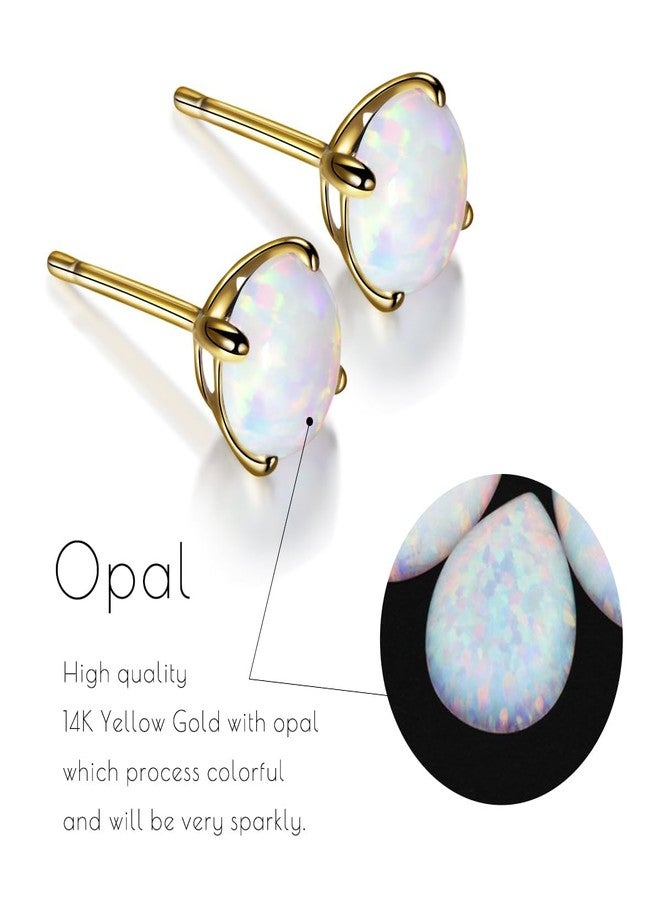 GW Stud Earrings for Women Gold Opal Earrings with 6 MM Round Opal and Ear Stud Earing Jewelry for Lady Daily Wear Party Wedding, White Opal 14K - Image 3