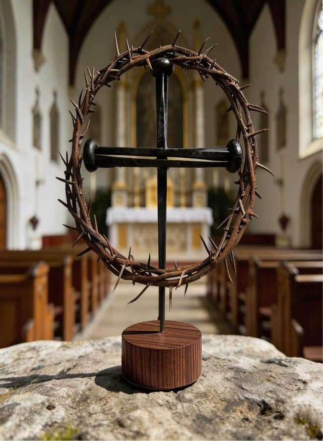 MLOLM Jesus Crucifixion Nail Metal Cross with Wooden Base - Passion of Christ Religious Gifts for Men Women, Christian Home Office Decor for Easter Baptism Confirmation Ordination - Image 2