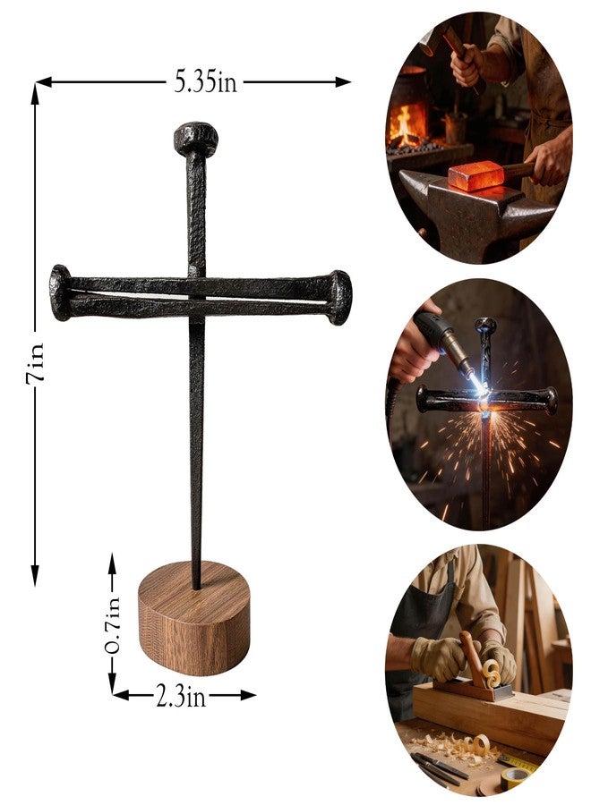 MLOLM Jesus Crucifixion Nail Metal Cross with Wooden Base - Passion of Christ Religious Gifts for Men Women, Christian Home Office Decor for Easter Baptism Confirmation Ordination - Image 4