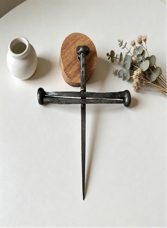 MLOLM Jesus Crucifixion Nail Metal Cross with Wooden Base - Passion of Christ Religious Gifts for Men Women, Christian Home Office Decor for Easter Baptism Confirmation Ordination - Image 5
