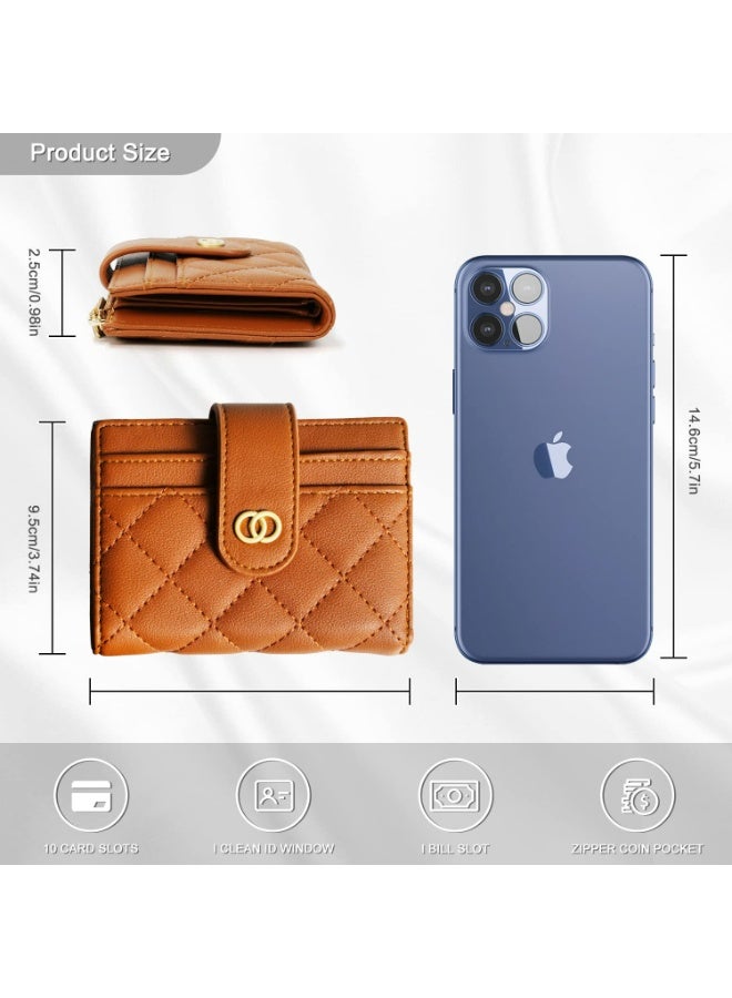Minimalist Small Zipper Wallets for Women, Slim Bifold PU Leather Credit Card Holder Wallets With ID Window, Ladies Clutch Purses Mini Coin Purse, Brown - Image 3