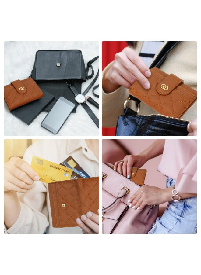 Minimalist Small Zipper Wallets for Women, Slim Bifold PU Leather Credit Card Holder Wallets With ID Window, Ladies Clutch Purses Mini Coin Purse, Brown - Image 4