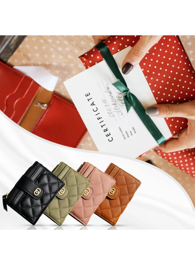 Minimalist Small Zipper Wallets for Women, Slim Bifold PU Leather Credit Card Holder Wallets With ID Window, Ladies Clutch Purses Mini Coin Purse, Brown - Image 5