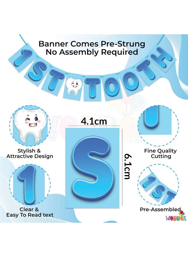 Wobbox 1st Tooth Bunting Banner, Blue Colour Gredient with Stylish Font, First Tooth Decoartion, Happy Birthday Decoration - Image 2