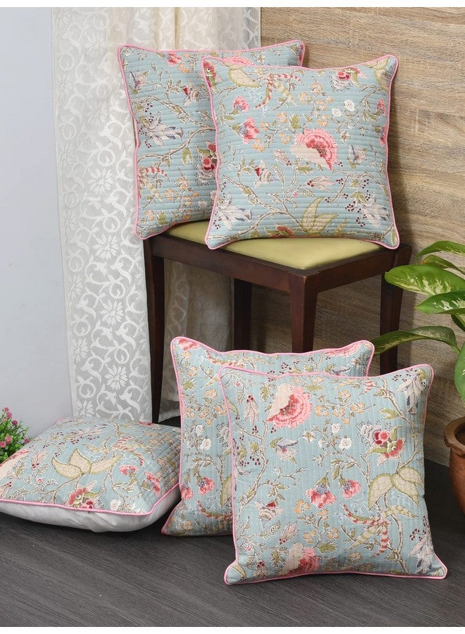 Clasiko Cushion Covers Set of 5; 16x16 Inches; Light Orange Flowers
