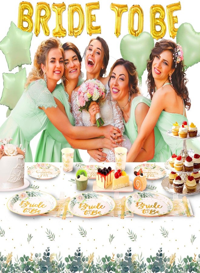 Boocikey زينة حفل استحمام العروس باللون الأخضر الحكيم، أطقم أطباق ومناشف لحفل استحمام العروس، زينة حفلة توديع العزوبية مع بالونات العروس وأغطية طاولات لحفل خطوبة الزفاف لخدمة 25 ضيفًا - Image 5