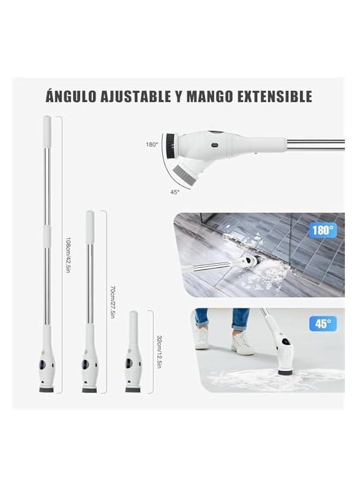 erorex Electric Spin Scrubber, Cordless Cleaning Brush, Shower Cleaning Brush with 8 Replaceable Brush Heads, Power Scrubber 2 Adjustable Speeds, Adjustable & Detachable Long Handle, with Power LCD Display - Image 3