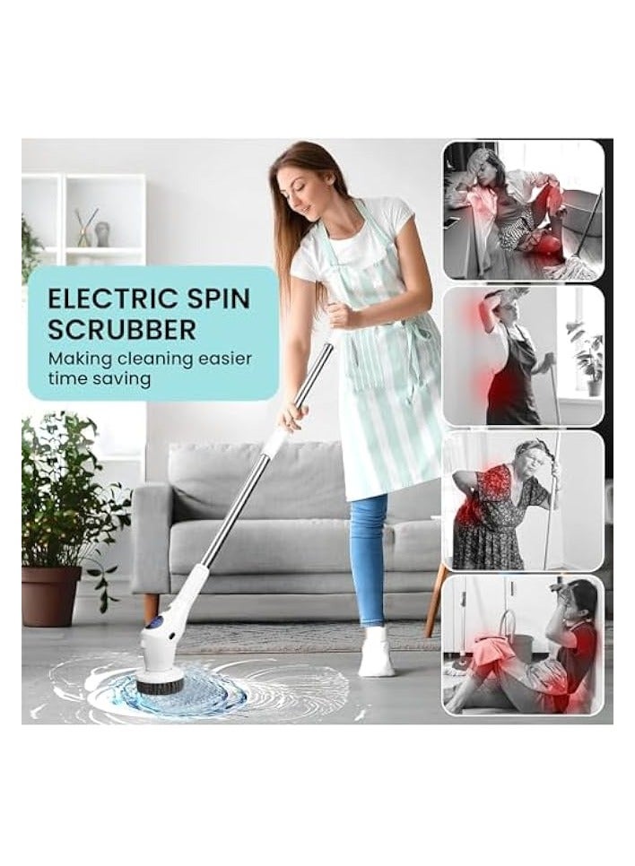 erorex Electric Spin Scrubber, Cordless Cleaning Brush, Shower Cleaning Brush with 8 Replaceable Brush Heads, Power Scrubber 2 Adjustable Speeds, Adjustable & Detachable Long Handle, with Power LCD Display - Image 4