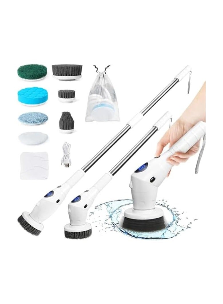 erorex Electric Spin Scrubber, Cordless Cleaning Brush, Shower Cleaning Brush with 8 Replaceable Brush Heads, Power Scrubber 2 Adjustable Speeds, Adjustable & Detachable Long Handle, with Power LCD Display - Image 1