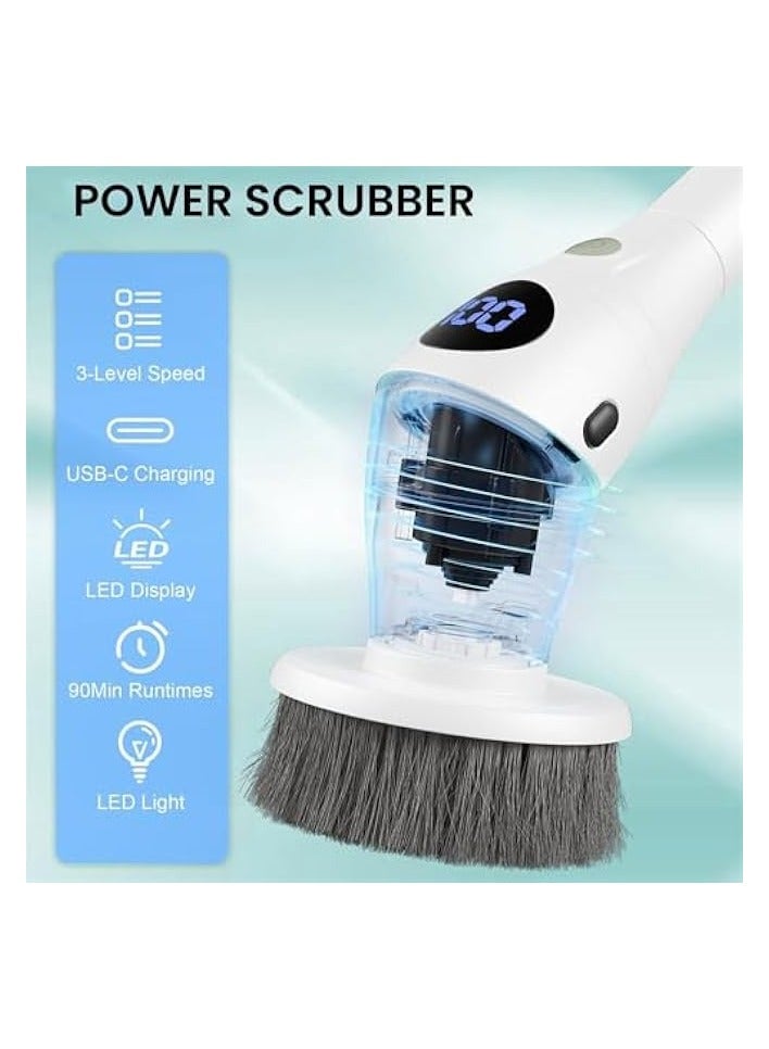 erorex Electric Spin Scrubber, Cordless Cleaning Brush, Shower Cleaning Brush with 8 Replaceable Brush Heads, Power Scrubber 2 Adjustable Speeds, Adjustable & Detachable Long Handle, with Power LCD Display - Image 2