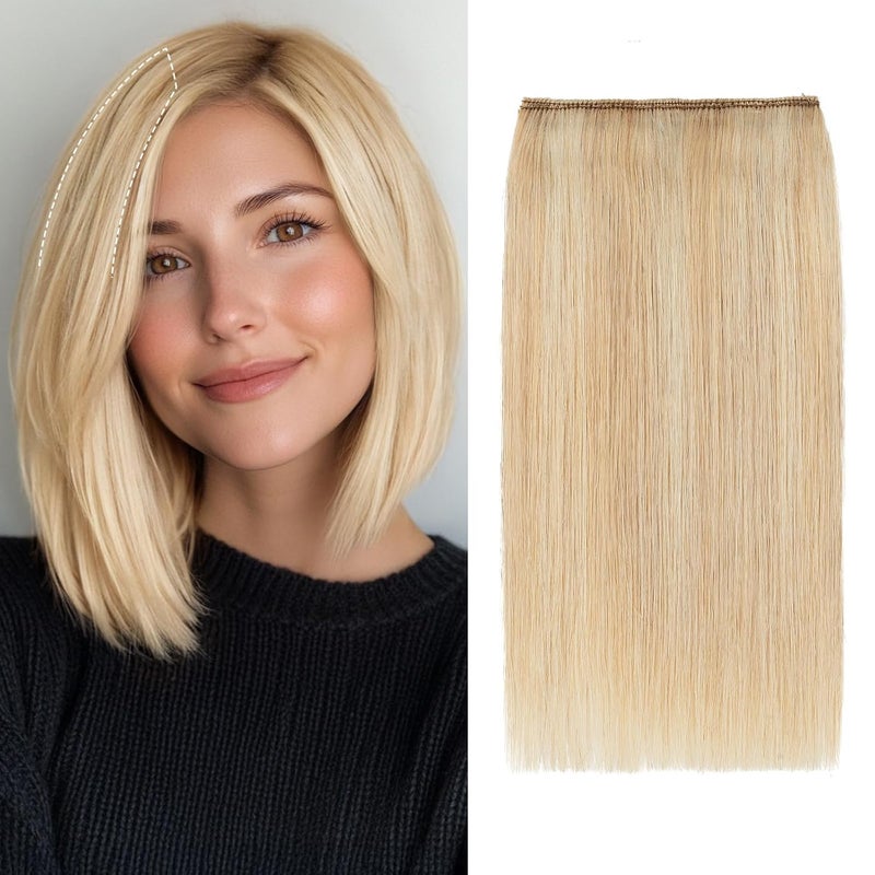 Snoilite Hair Extensions for Short Hair Clip in Human Hair 1PCS 2 Clips Balayage Clip in Hairpieces Remy Hair For Women with Thinning Hair Add Hair Volume 12g 8InchAsh BlondeBleach Blonde