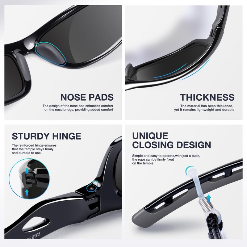 RIVBOS Sports Sunglasses for Men Women Polarized UV Protection Fishing Driving Shades Cycling RB833-black& Grey - Image 4