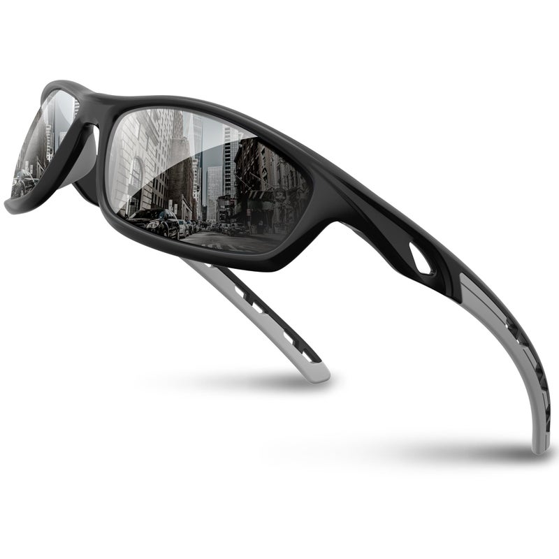 RIVBOS Sports Sunglasses for Men Women Polarized UV Protection Fishing Driving Shades Cycling RB833-black& Grey - Image 1